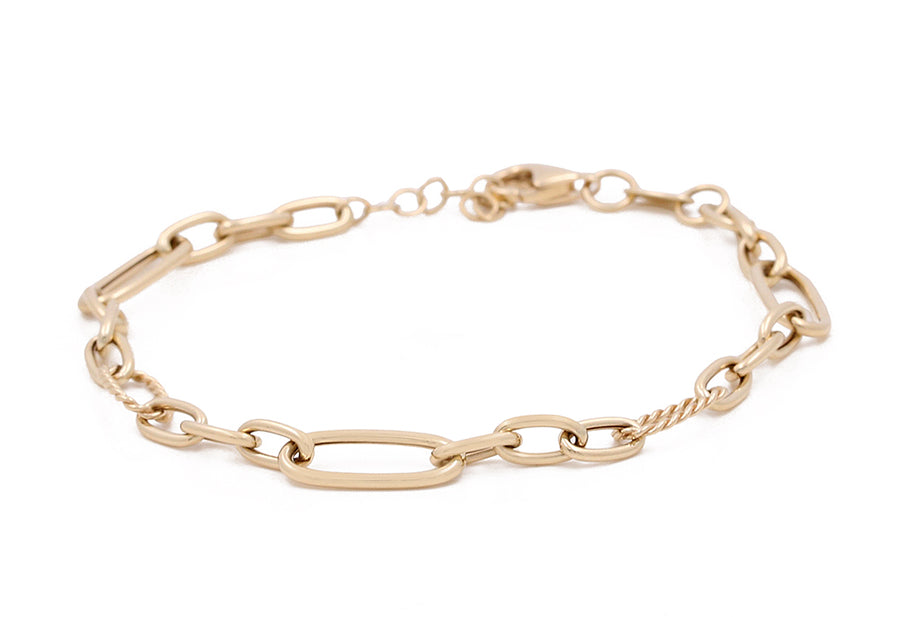 Miral Jewelry's 14K Yellow Gold Fashion Links Bracelet with oval links on a white background.