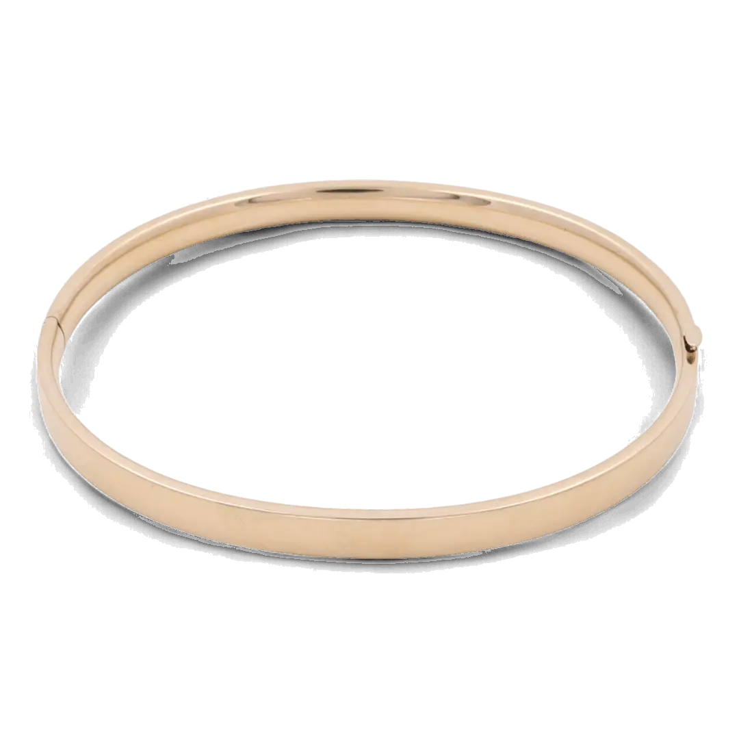 Discover the elegance of the Miral Jewelry 14K Yellow Gold Fashion Bangle, a thin and luxurious bracelet featuring a smooth finish and a secure clasp.