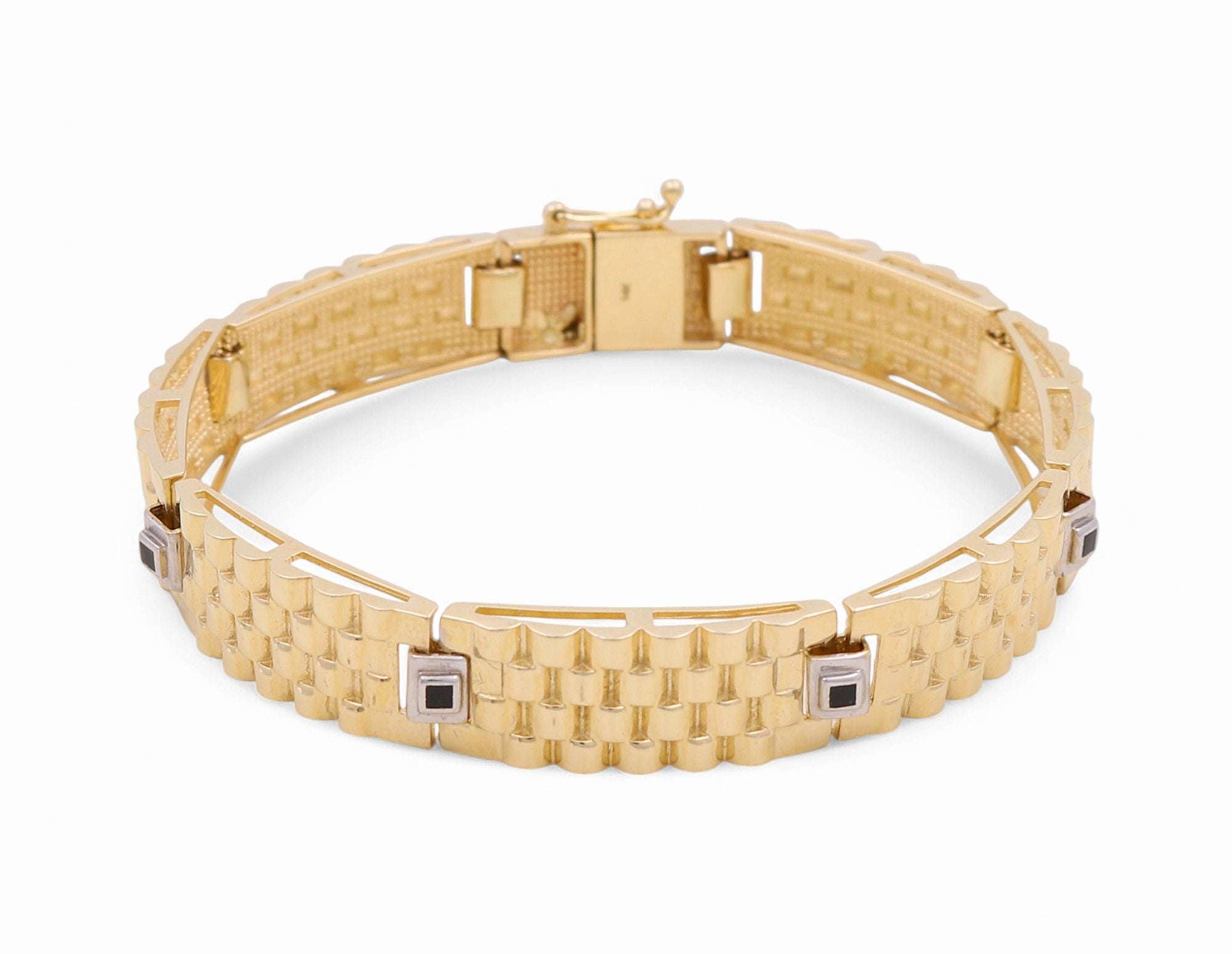 14K  Two Tone White/Yellow Gold  Italian Link Bracelet