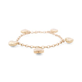 14K Yellow Gold Heart Charms Women's Bracelet