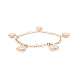 14K Yellow Gold Heart Charms Women's Bracelet