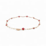 14K Yellow Gold Paper Clip with Red Eye Women's Bracelet