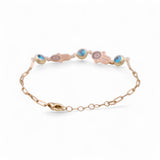 14K Two Tone Yellow/Rose Gold Hamsa Hand and Blue Eye Women's Bracelet