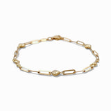 14K Yellow Gold Paper Clip Heart and Key Women's Bracelet