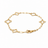 14K Yellow Gold Paper Clips with Flowers Bracelet Women's
