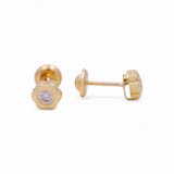 Yellow Gold 14k  Flower Stud with Cz Earrings
