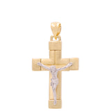 14K Two Tone White/Yellow Gold Crucifix Unisex Pendant