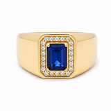 10k Yellow Gold Blue Stone Fashion Men's Ring