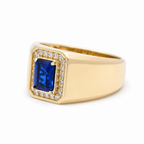 10k Yellow Gold Blue Stone Fashion Men's Ring