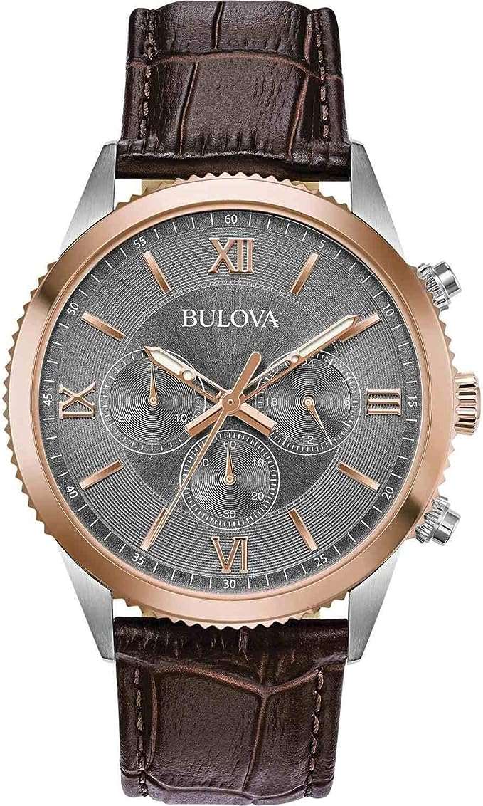 BULOVA Classic Brown Leather Stainless Steel Mens Watch