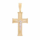 14K Two Tone White/Yellow Gold Crucifix Unisex Pendant