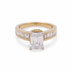 14K Yellow Gold Emerald Rings with 2.00Tw Emerald Lab Diamonds and 0.75Tw Baguette  Lab Grown Diamonds