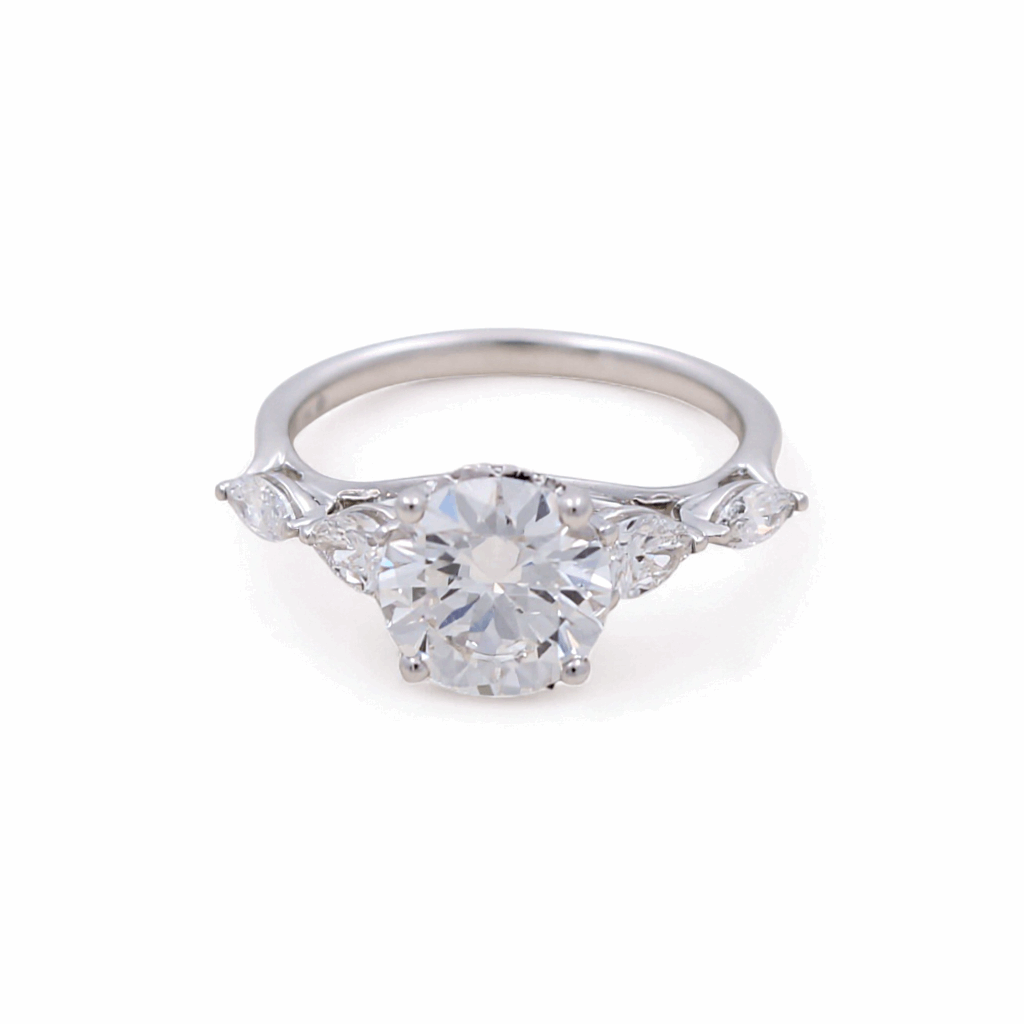 14K White Gold Round Rings with 2.00Tw Round Lab Diamonds and 0.50Tw Pear  Lab Grown Diamonds