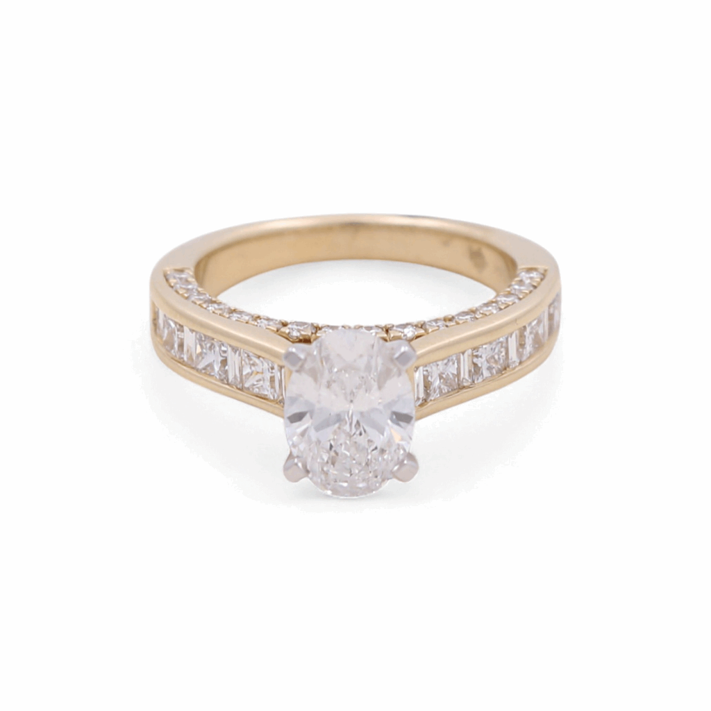 14K Yellow Gold Oval Rings with 1.50Tw Oval Lab Diamonds and 1.25Tw Baguette  Lab Grown Diamonds