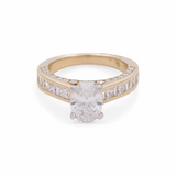 14K Yellow Gold Oval Rings with 1.50Tw Oval Lab Diamonds and 1.25Tw Baguette  Lab Grown Diamonds