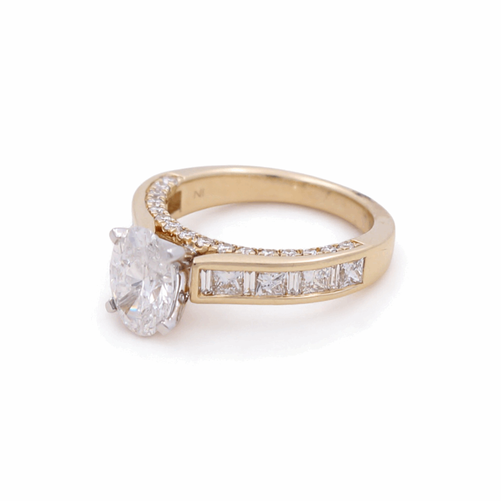 14K Yellow Gold Oval Rings with 1.50Tw Oval Lab Diamonds and 1.25Tw Baguette  Lab Grown Diamonds