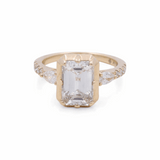 14K Yellow Gold Emerald Rings with 3.00Tw Emerald Lab Diamonds and 0.50Tw Pear and Round Lab Grown Diamonds