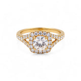 14K Yellow Gold Square Rings with 1.25Tw Round Lab Diamonds