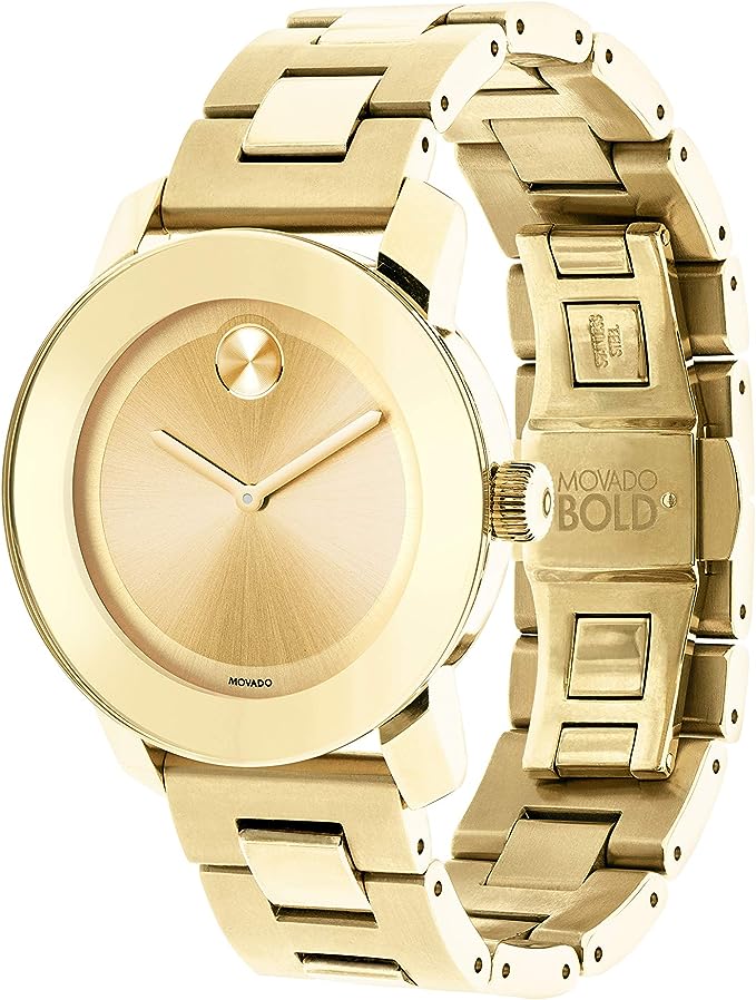 MOVADO Women's BOLD Iconic Metal Yellow Gold Watch with a Flat Dot Sunray Dial, Gold