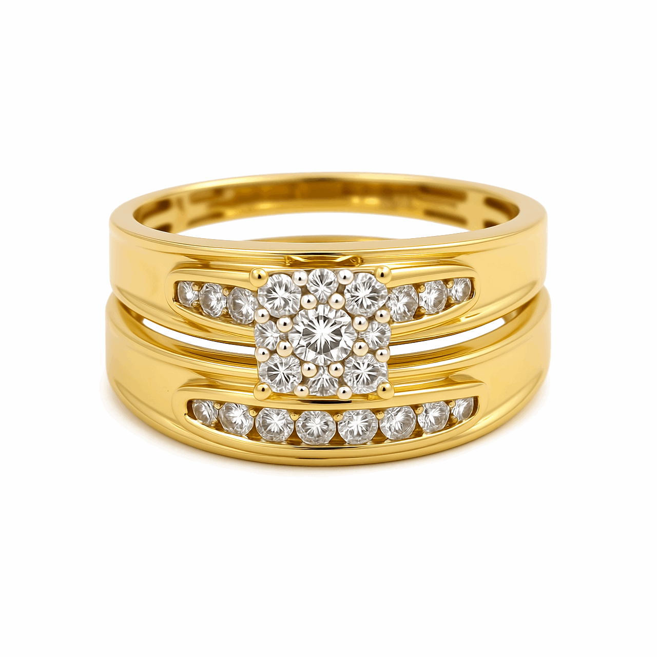 10k Yellow Gold  Round 3 Pieces Set with 0.75tw Round Diamonds