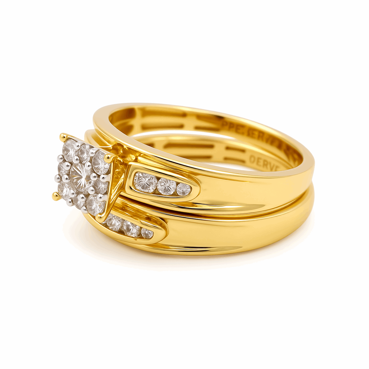 10k Yellow Gold  Round 3 Pieces Set with 0.75tw Round Diamonds