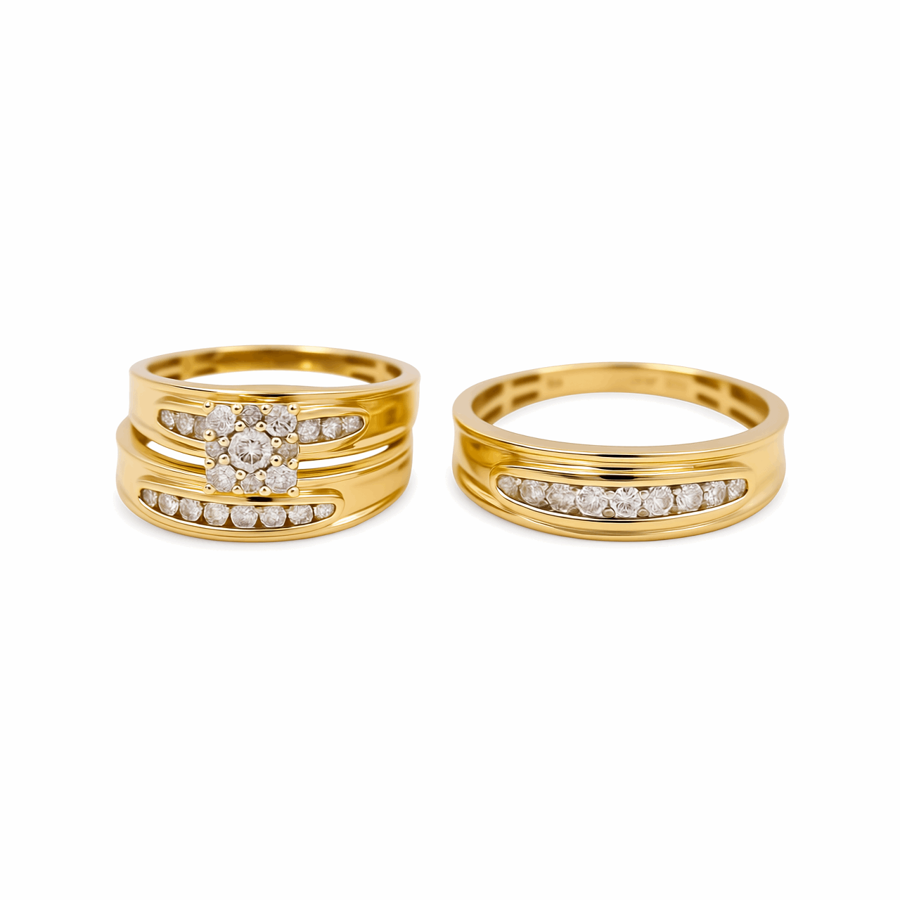 10k Yellow Gold  Round 3 Pieces Set with 0.75tw Round Diamonds