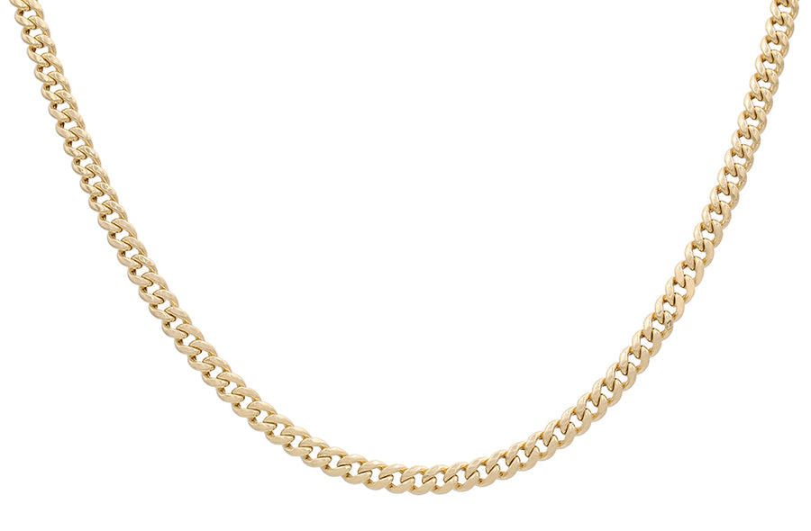 A Miral Jewelry men's yellow gold 14K Cuban link chain on a white background.