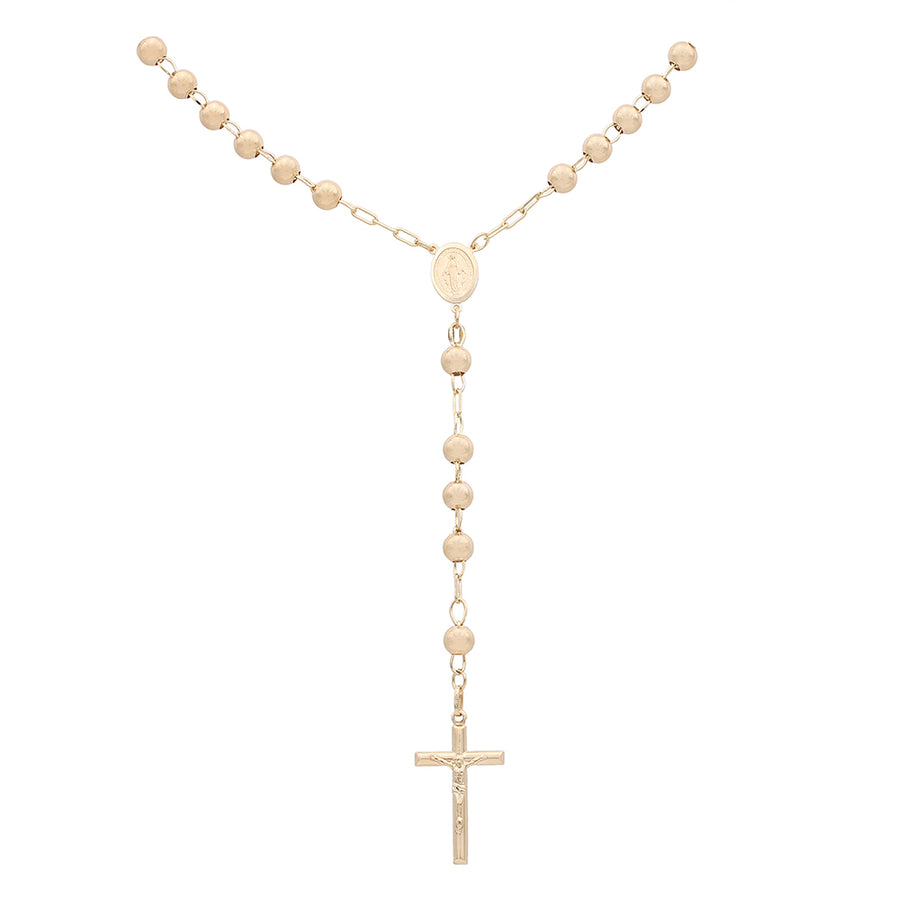 A 14k gold rosary with a cross on a Miral Jewelry Yellow Gold 14K Rosario Chain 29".