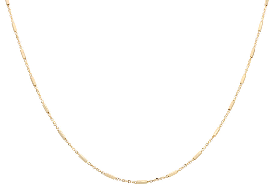 A luxury Women's Yellow Gold 14k Fancy Link Chain necklace with a fancy link chain and a 14k yellow gold bar in the middle, made by Miral Jewelry.