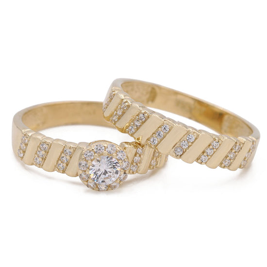 Yellow Gold 14K Bridal Ring Set With Cz