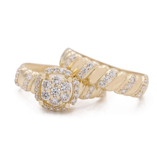 Yellow Gold 14K Bridal Ring Set With Cz