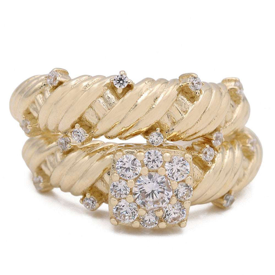 Yellow Gold 14k Bridal Ring Set With Cz