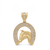 10K Yellow Gold Horse with CZ Men's Pendant