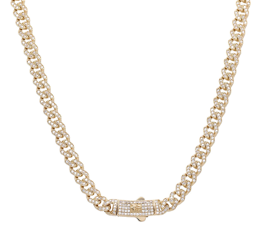Yellow Gold 14K Semisolid Monaco Chain with Cubic Zirconias by O, isolated on a white background.