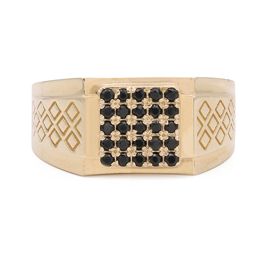 A Miral Jewelry 14K Yellow Gold Fashion Ring adorned with black color stones.