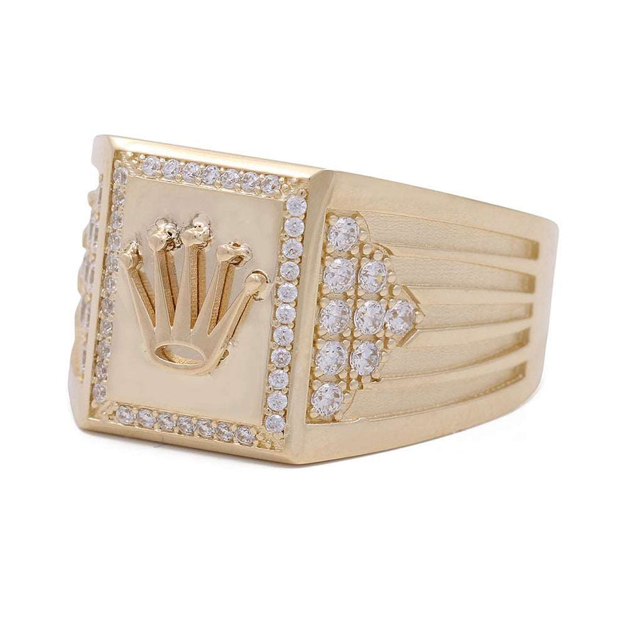 A 14K Yellow Gold Fashion Men's Ring with Cubic Zirconias adorned with diamonds from Miral Jewelry.