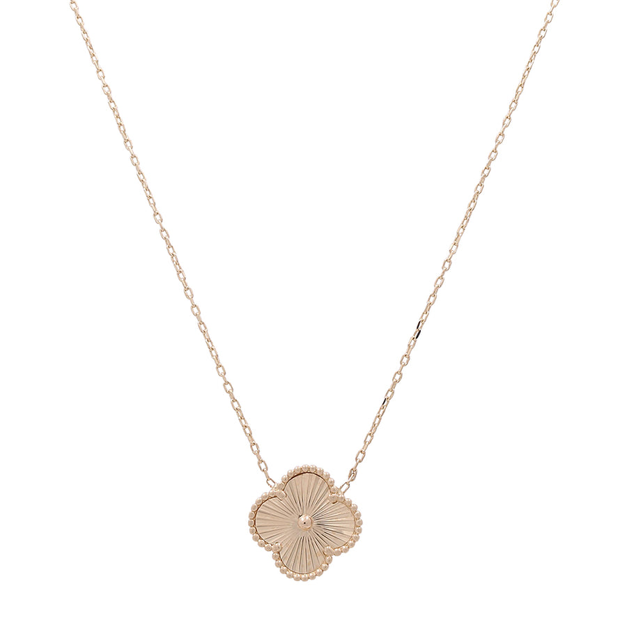 A 14K Yellow Gold Fashion Flower with Diamond Cut Design Necklace featuring a rose gold flower pendant by Miral Jewelry.