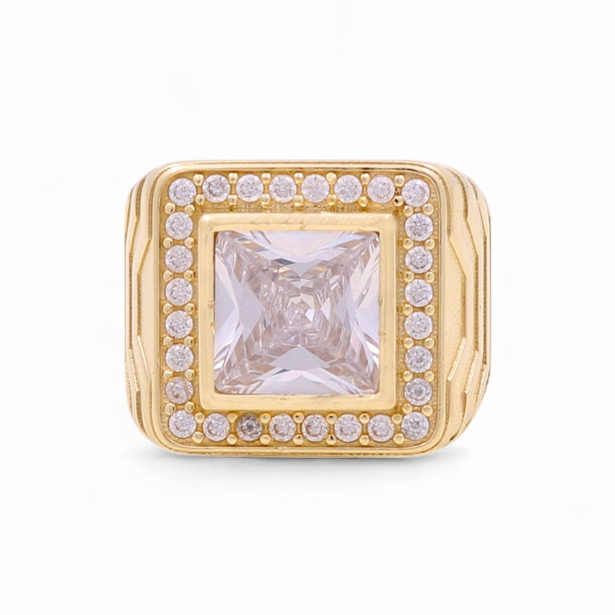 14k Yellow Gold  White Square Fashion Ring