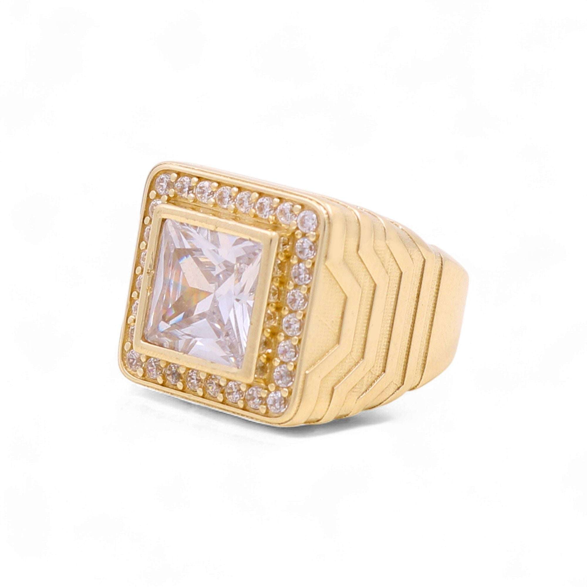 14k Yellow Gold  White Square Fashion Ring