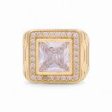 14k Yellow Gold Square White Men's Fashion Ring