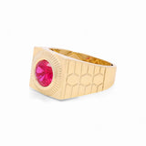 14k Yellow Gold Round Red  Fashion Ring