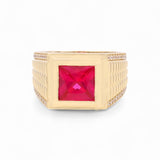 14k Yellow Gold Red Square Fashion Ring