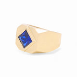 14k Yellow Gold  Blue Square Fashion Ring
