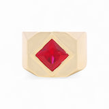 14k Yellow Gold Red Square Men's Fashion Ring