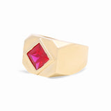 14k Yellow Gold Red Square Men's Fashion Ring