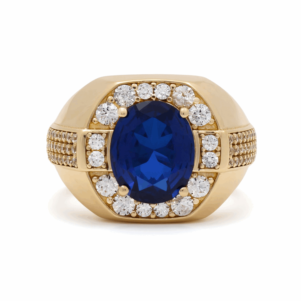 14k Yellow Gold  Dark Blue Oval Fashion Ring