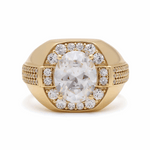 14k Yellow Gold White Oval CZ Men's Fashion Ring