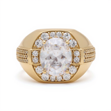 14k Yellow Gold White Oval CZ Men's Fashion Ring