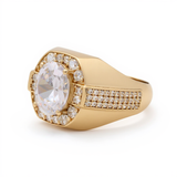 14k Yellow Gold White Oval CZ Men's Fashion Ring