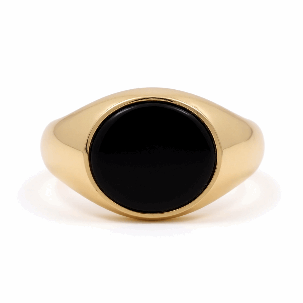 14k Yellow Gold Oval Onix Men's Fashion Ring